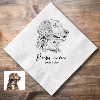 Custom Pet Sketch Cocktail Napkins