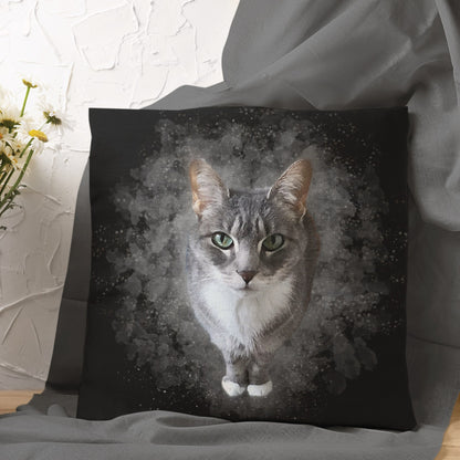 For The Home - Custom Black Watercolor Pet Portrait Dog Pillow