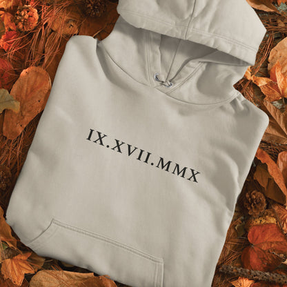 Custom Embroidered Roman Numeral Wedding Date Hoodie