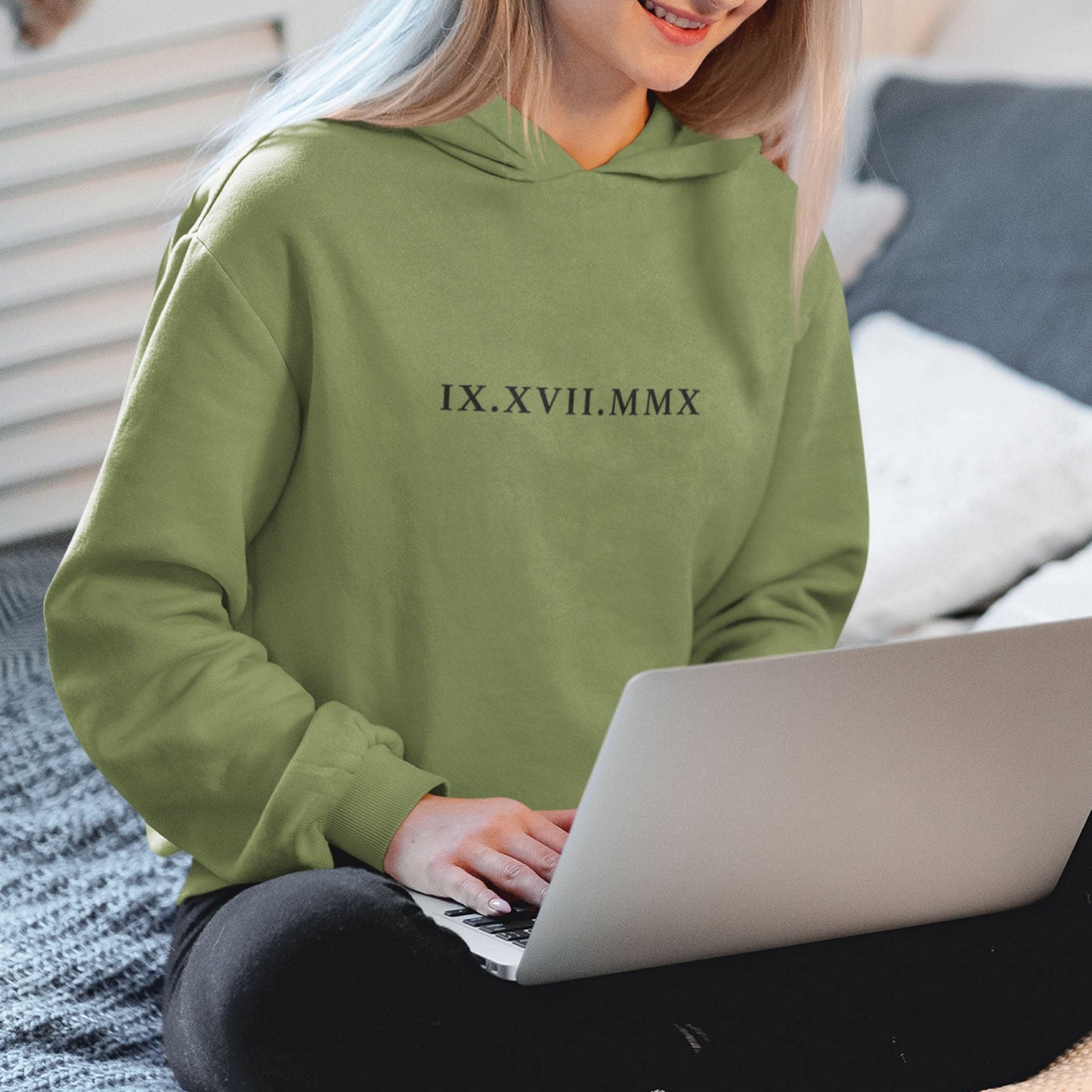 Custom Embroidered Roman Numeral Wedding Date Hoodie