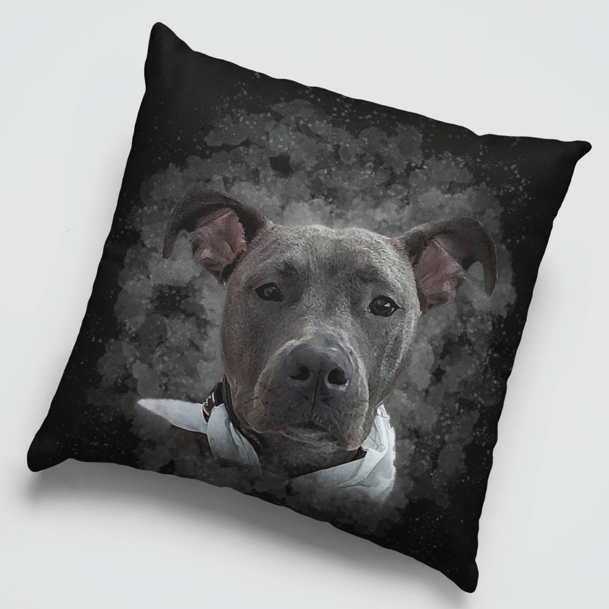 For The Home - Custom Black Watercolor Pet Portrait Dog Pillow