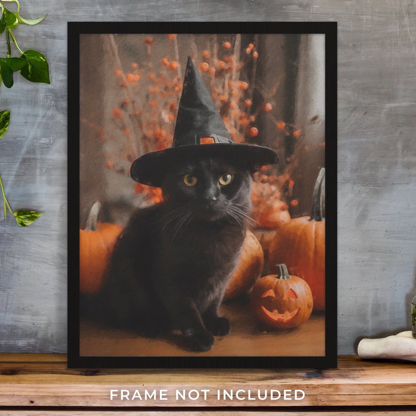 Black Cat Witch Halloween Wall Art