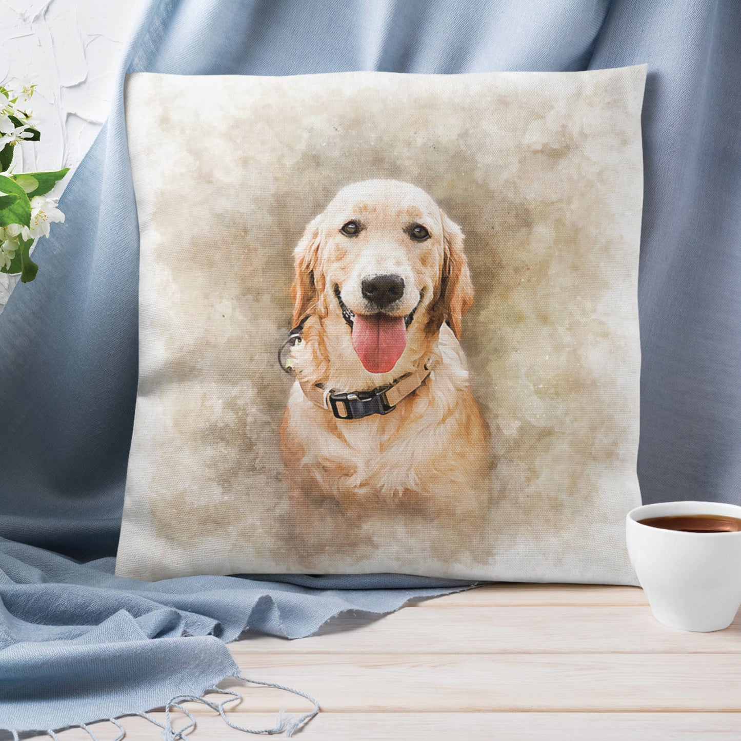 Custom Watercolor Pet Portrait Pillow