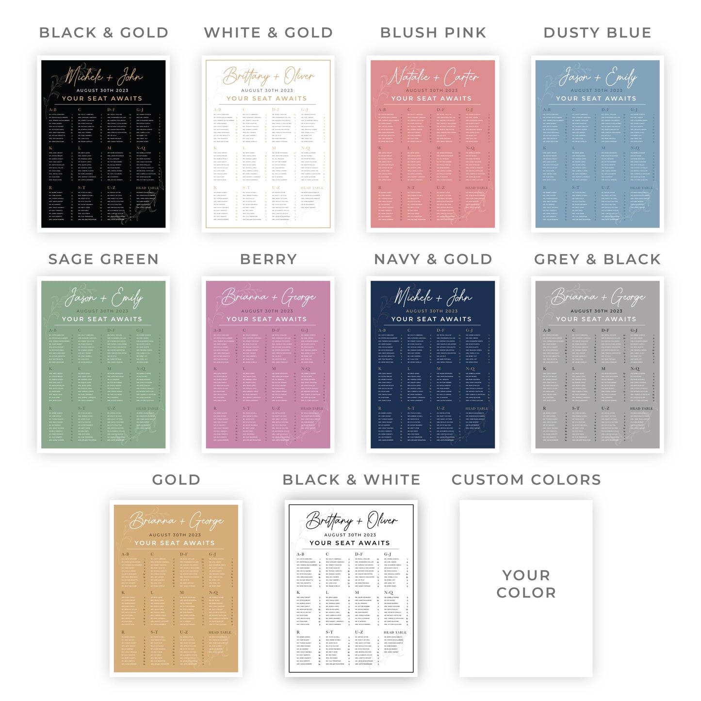 Alphabetical Personalized Wedding Seating Chart