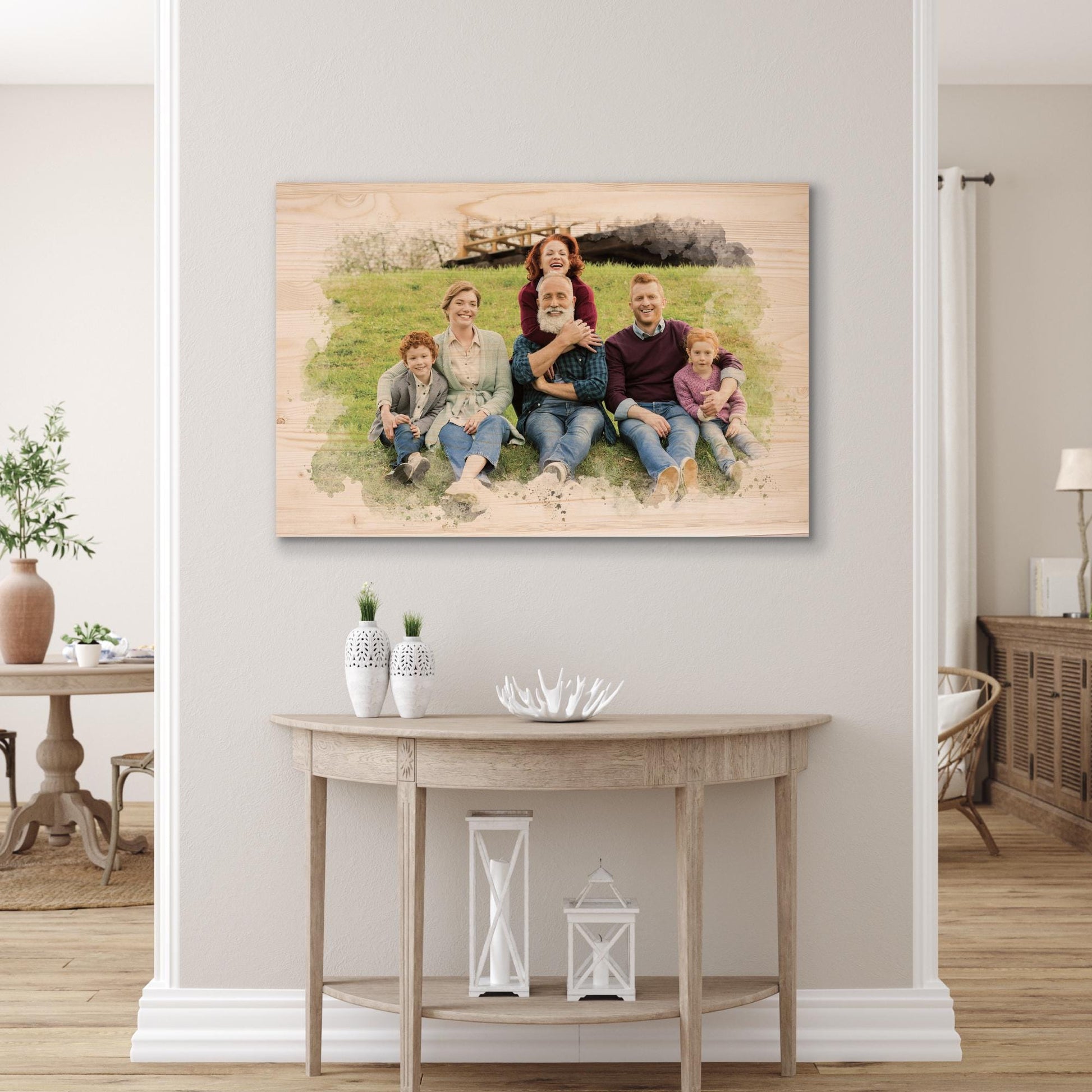 Portrait On Wood With Watercolor Style Custom Wall Art, Personalized Portrait From Photo As A Long Distance Gift, Custom Photo On Wood