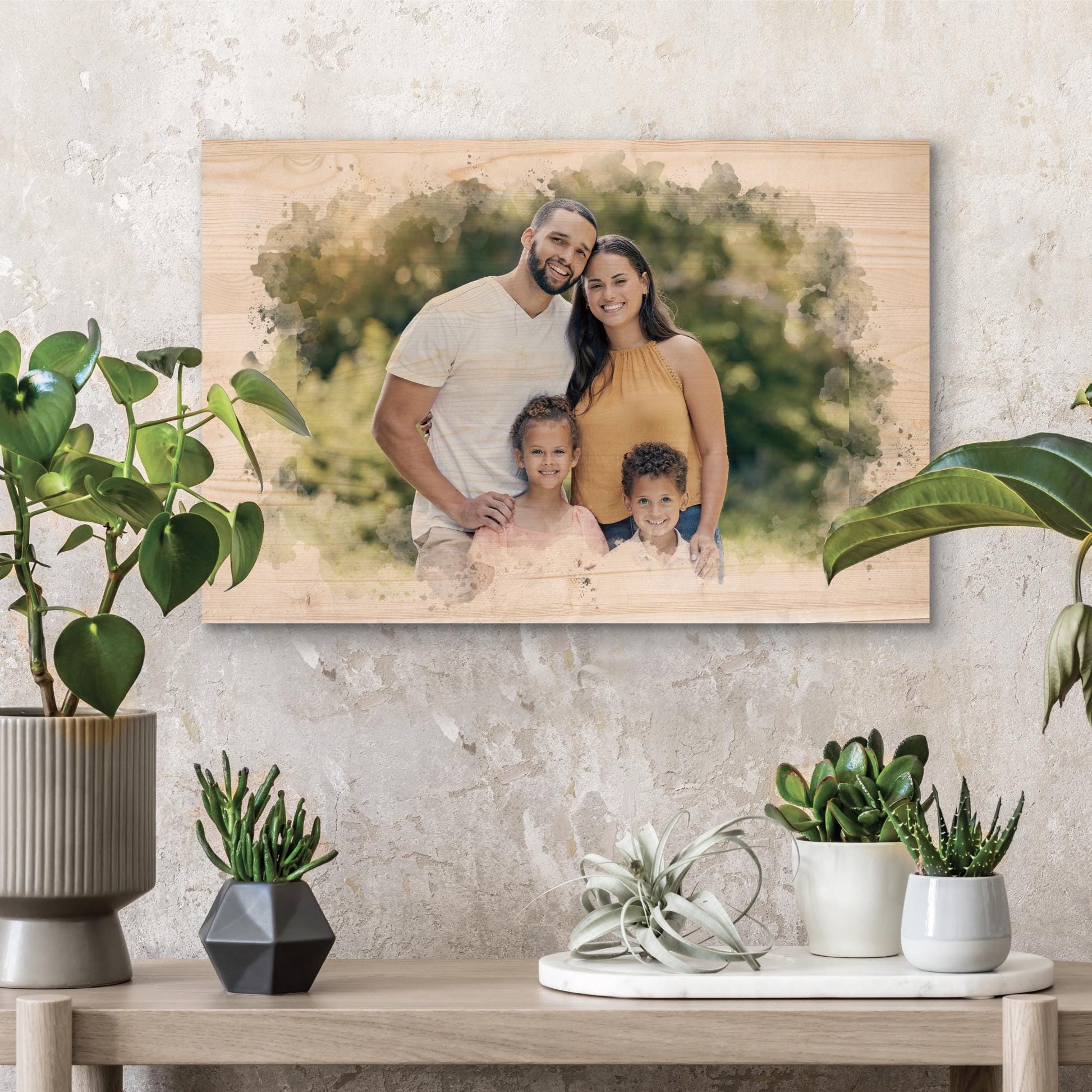 Portrait On Wood With Watercolor Style Custom Wall Art, Personalized Portrait From Photo As A Long Distance Gift, Custom Photo On Wood