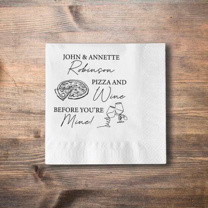 Pizza And Wine Wedding Napkins, Custom Engagement Napkins, The Perfect Pair Personalized Napkins, Wedding Cocktail Printed Napkins