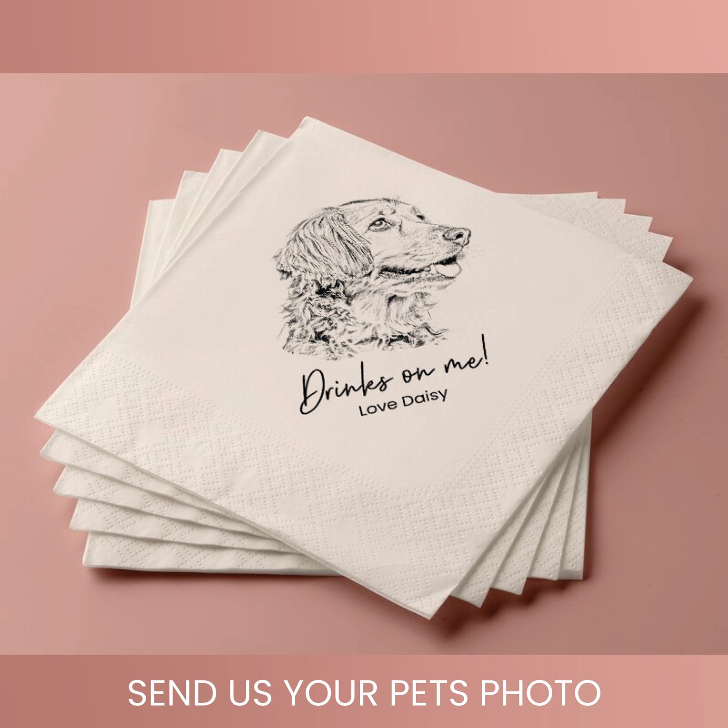 Custom Pet Sketch Cocktail Napkins