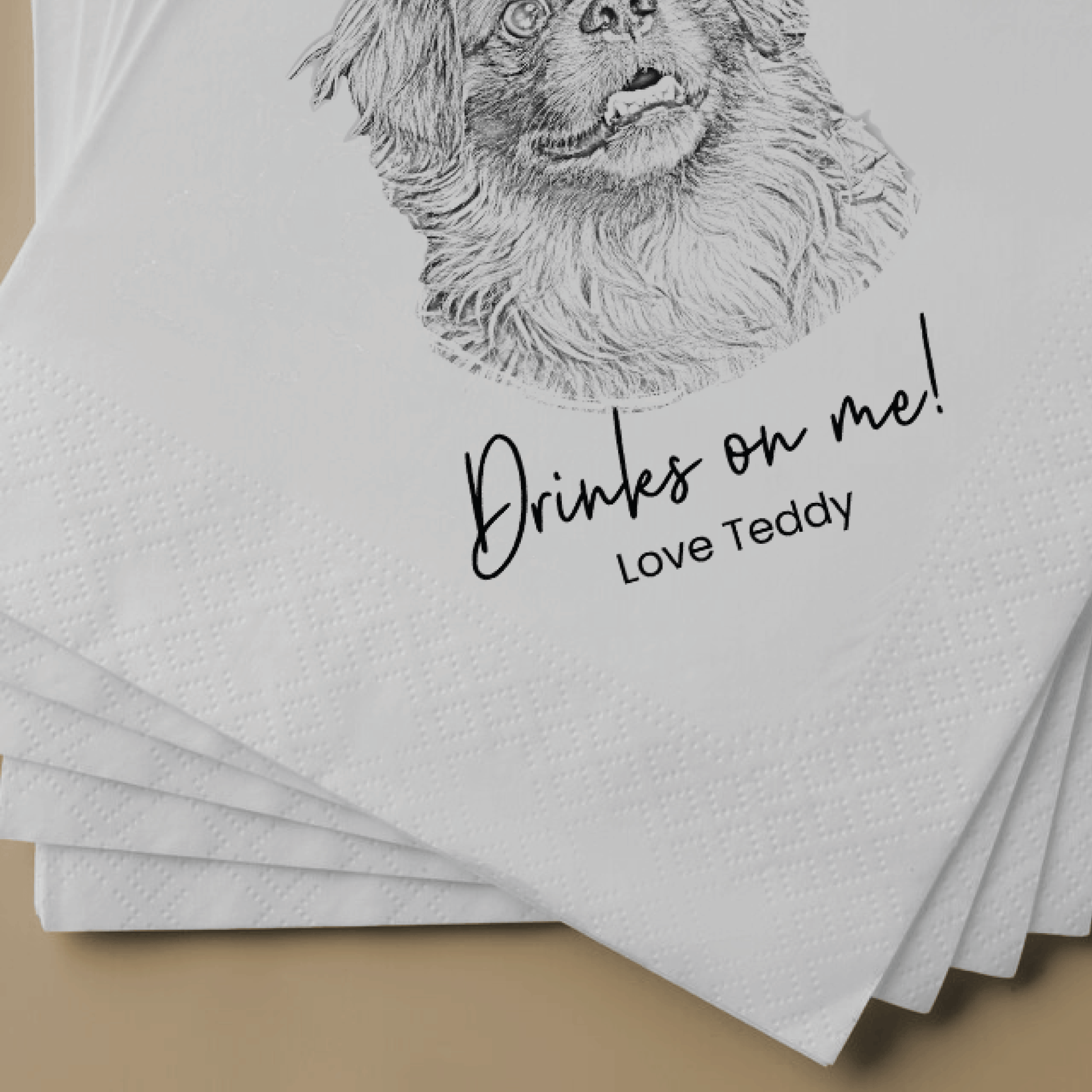 Custom Pet Sketch Cocktail Napkins