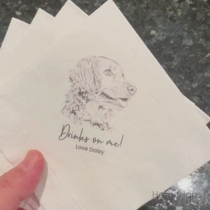 Custom Pet Sketch Cocktail Napkins