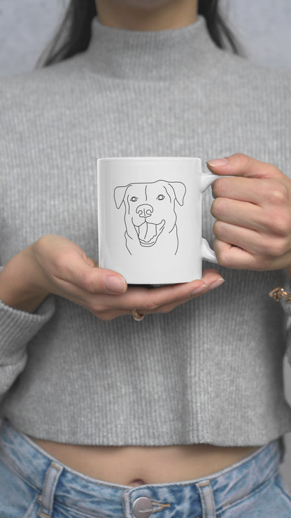 Custom Dog Mug, Line Art Pet Portrait