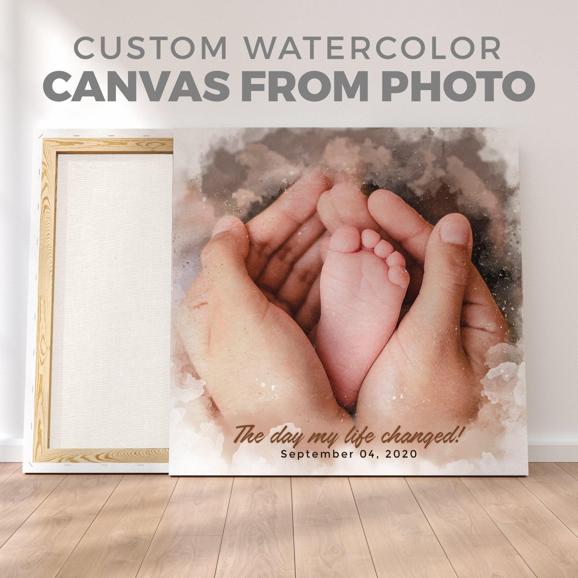 Custom Newborn Portrait Watercolor Canvas Portrait from Photo - HomeHaps