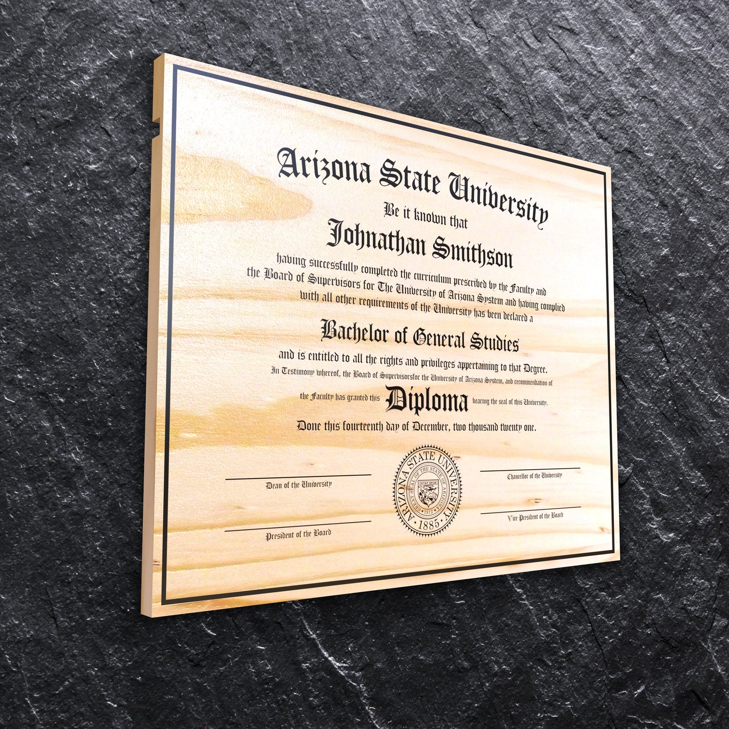 Engraved Diploma On Wood Plaque