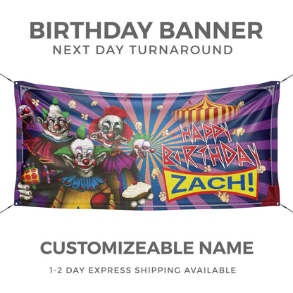 Scary Clowns Personalized Halloween Birthday Banner - HomeHaps