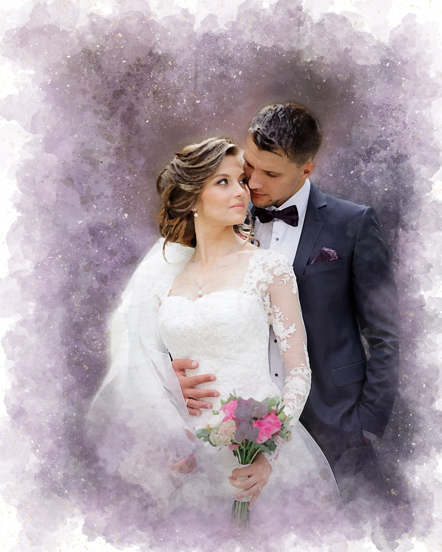 Custom Wedding Watercolor Canvas Portrait from Photo