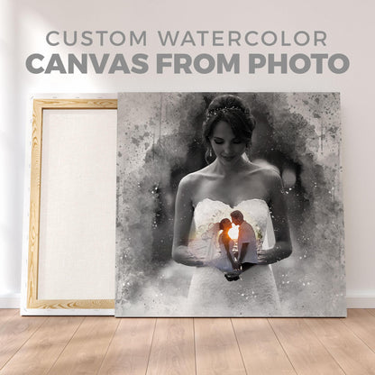 Custom Photo in Photo Watercolor Canvas Portrait from Photo - HomeHaps